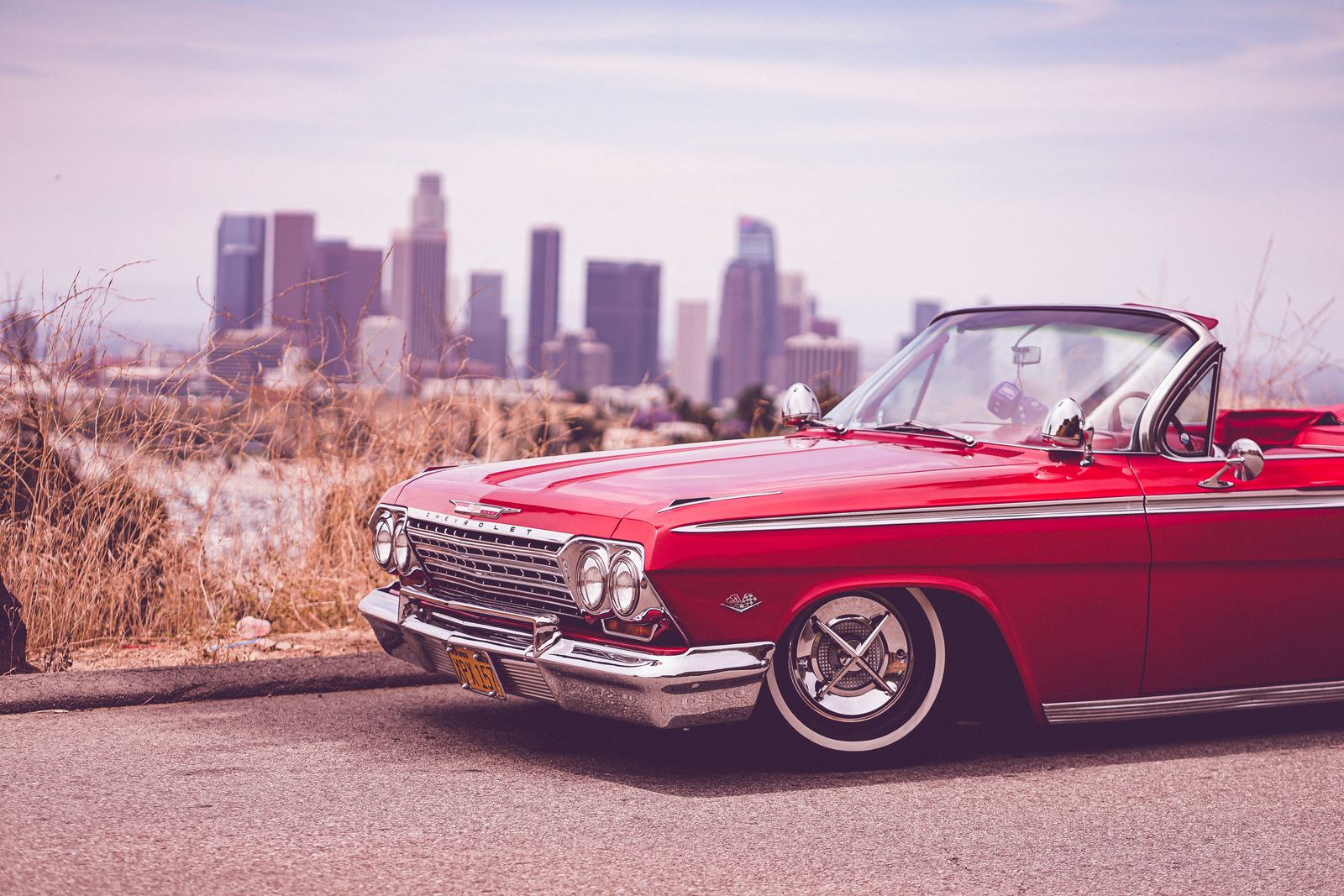 Lowrider with the Los Angeles skyline