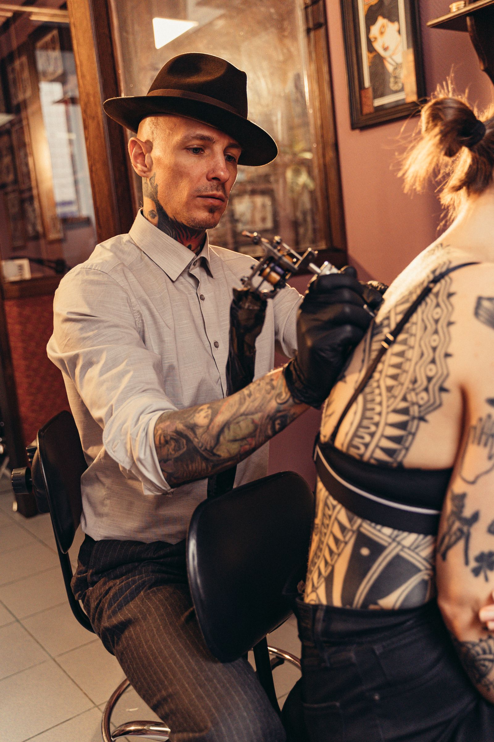 Detail of a black and grey tattoo